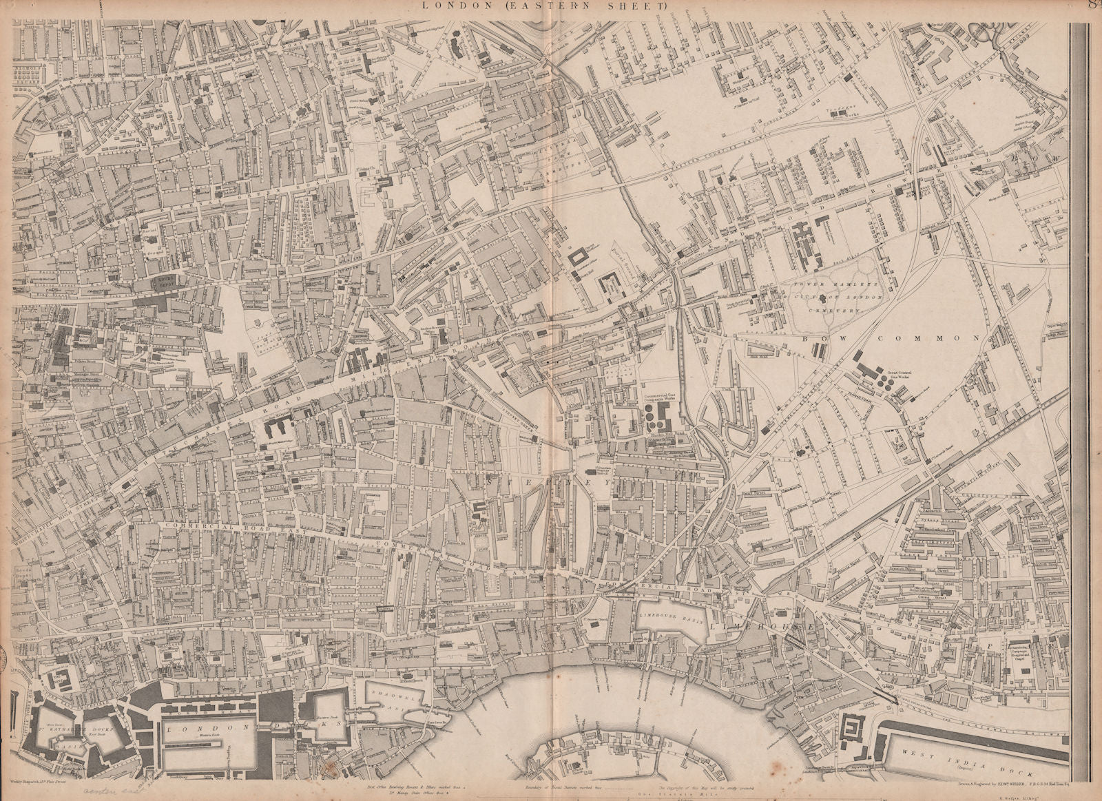 'CASSELLS LONDON E Limehouse Stepney Whitechapel Bethnal Green. WELLER 1862 map